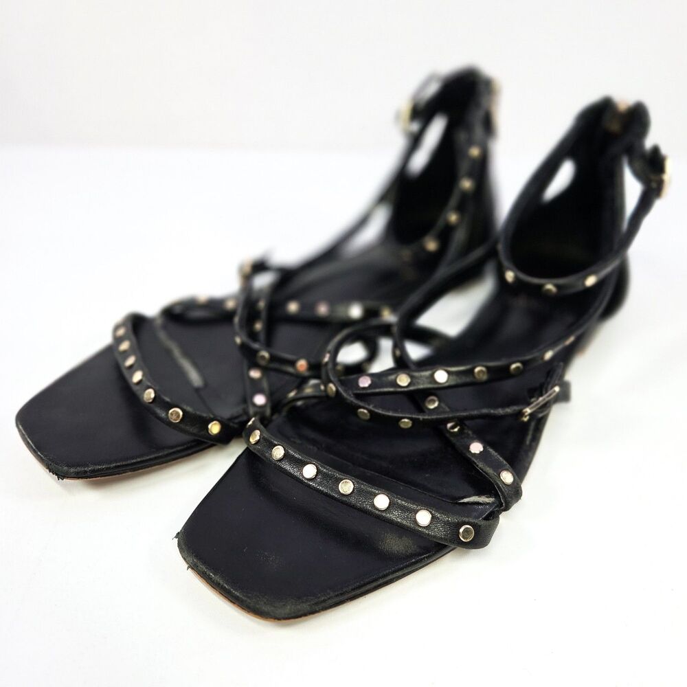 Vince Camuto Hevelli Black Leather Studded Gladiator Sandals Size 8
